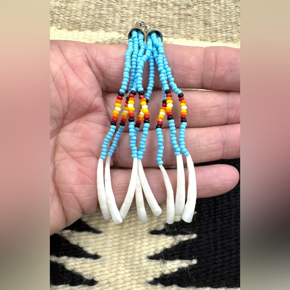 Navajo Native American Multi Color Seed Bead Choker Necklace Sterling Earrings - Picture 3 of 4